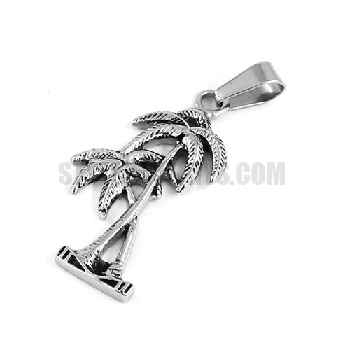 Stainless Steel Silver Two Palm Trees Charm Pendant Coconut Island Beach SWP0393 - Click Image to Close